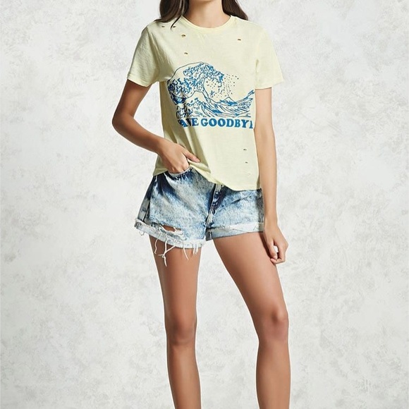 Distressed Forever 21 Wave Goodbye Tee - Picture 3 of 3